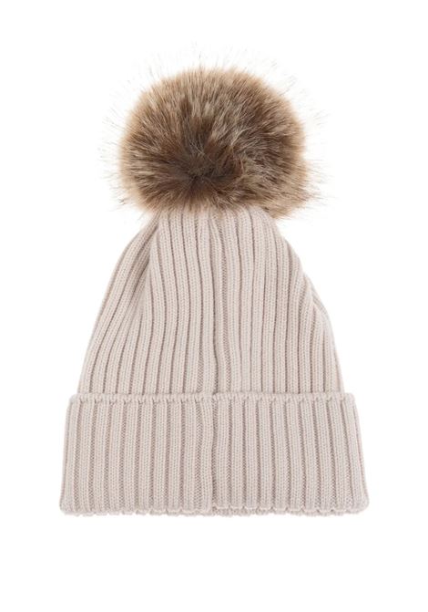 Berretto In Lana Ultra Fine a Costine Avorio Con Pompon MONCLER ENFANT | 954-3B00011 A9327216